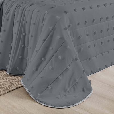 Kit Cobre Leito Colcha Sofist King 3 Peças MicroPercal 300 Fios Detalhado Bolinhas - Cinza