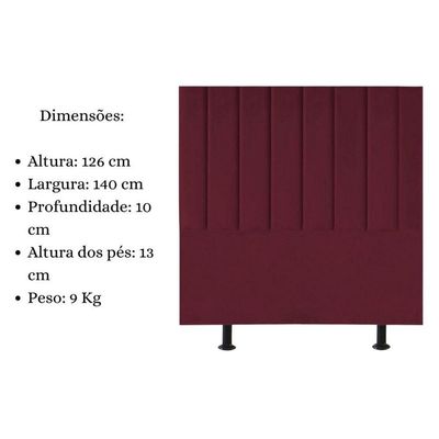 Cabeceira Estofada Cama Box Casal 140 Cm Sophia Carla Suede Cor:bordô