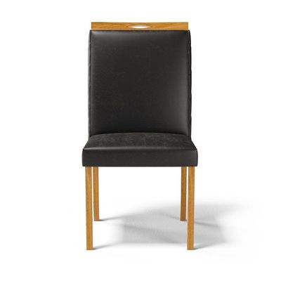 Kit Com 2 Cadeiras Agnes Madeira Maciça Estofadas Para Mesa De Jantar Courino Preto 503