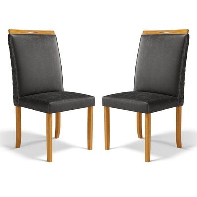 Kit Com 2 Cadeiras Agnes Madeira Maciça Estofadas Para Mesa De Jantar Courino Preto 503