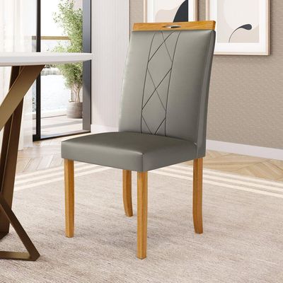 Kit Com 2 Cadeiras Ana Madeira Maciça Estofadas Para Mesa De Jantar Veludo Chumbo 109