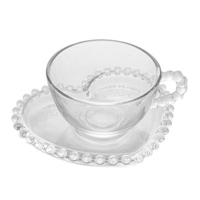 Conjunto 04 Xícaras De Chá De Cristal 180ml Com Pires Coração Pearl Wolff