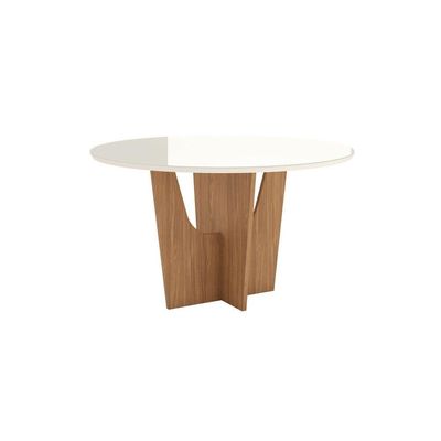 Mesa Vertice Para 6 Lugares Tampo De 140cm Redonda Com Vidro Nature Com Off White