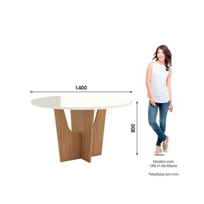 Mesa Vertice Para 6 Lugares Tampo De 140cm Redonda Com Vidro Nature Com Off White