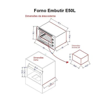 Forno Elétrico Grill E50 De Embutir 50L Nardelli Preto 220V