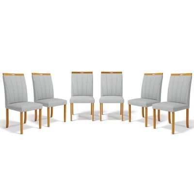 Kit Com 6 Cadeiras Aurora Madeira Maciça Estofadas Para Mesa De Jantar Linho Cinza 407