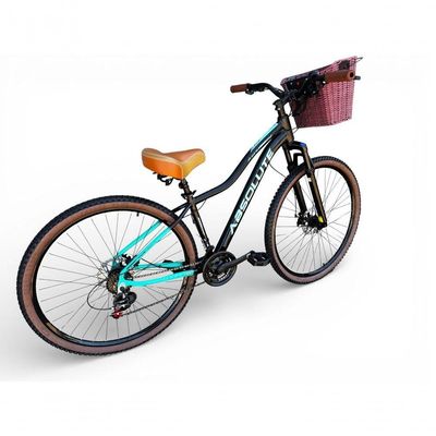 Bicicleta Aro 29 Feminina Absolute Hera Retrô Vintage 21v Hidráulica Confortável Cesta Selim 2 Molas - Preto/azul Tam 15