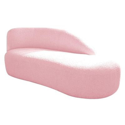 Kit Divã Luna 185cm Lado Direito E 01 Poltrona Base De Ferro Dourado Suede Cor Rosa Bebê