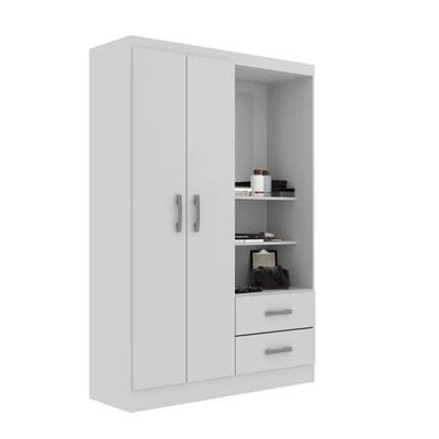Guarda Roupa Capelinha Solteiro 2 Portas 2 Gavetas Premium - Branco Branco
