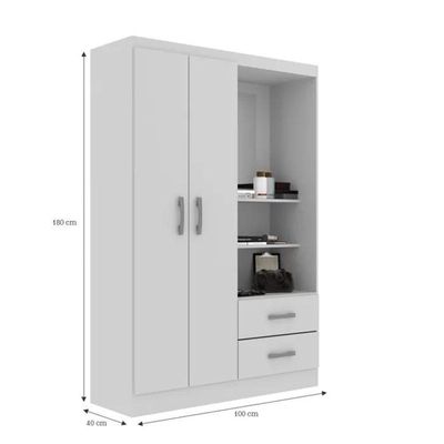 Guarda Roupa Capelinha Solteiro 2 Portas 2 Gavetas Premium - Branco Branco