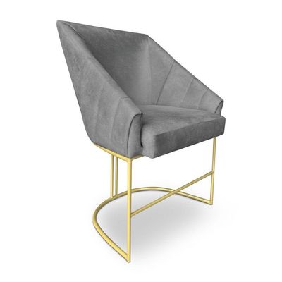 Kit 2 Poltronas Decorativas Alana Veludo Base De Ferro Dourado - Pallazio Cor Grafite