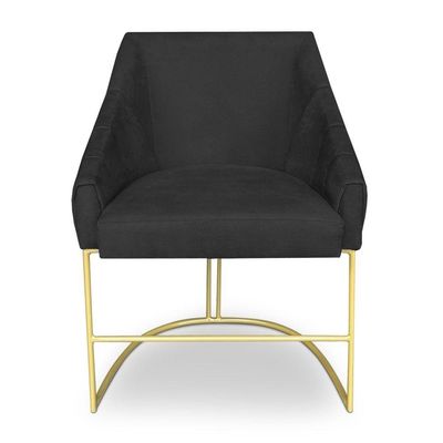 Kit 2 Poltronas Decorativas Alana Veludo Preto Base De Ferro Dourado - Pallazio