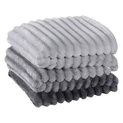 Cobertor Manta Tuffy Ultrasoft Flannel Queen 2,40m x 2,20m Degradê 01 Peça - Grafito Cinza