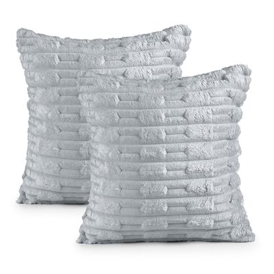 Kit 2 Capas de Almofada Polar Manta Ultrasoft com Ziper Decorativa Sofá Sala Quarto Cinza Platina