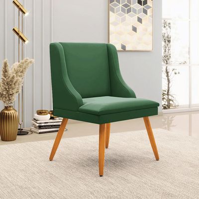 Kit 3 Cadeiras Decorativas Sala de Jantar Pés Palito de Madeira Firenze Veludo Verde/Natural G19 - Gran Belo