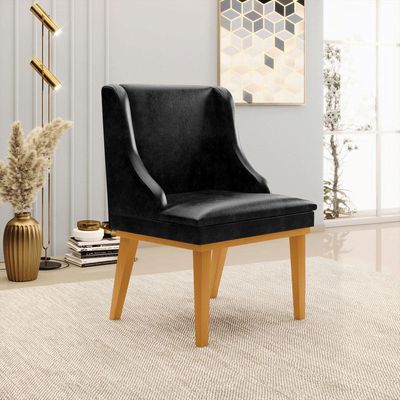Kit 3 Cadeiras Decorativas Sala de Jantar Base Fixa de Madeira Firenze PU Preto Brilho/Castanho G19 - Gran Belo