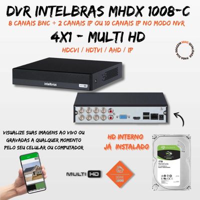 Kit 05 Cameras Full Color DVR STAND ALONE 8Ch 1008-C INTELBRAS