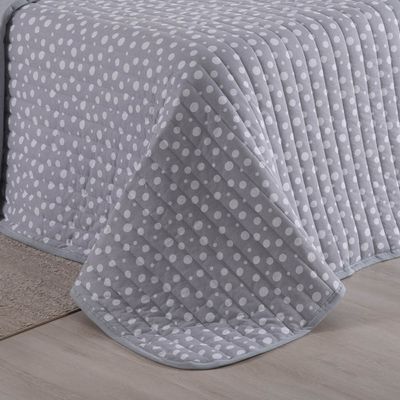 Kit Cobre Leito Colcha Polly Queen 3 Peças Malha 100% Algodão Estampa Bolinhas - Cinza