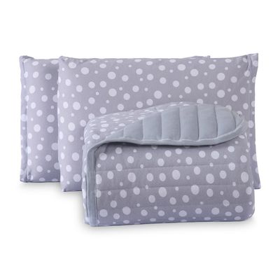 Kit Cobre Leito Colcha Polly King 3 Peças Malha 100% Algodão Estampa Bolinhas - Cinza