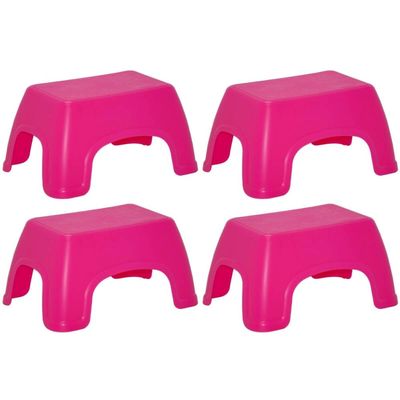 Jogo 4 Bancos Infantis Catty Tramontina em Plástico Decorado Banquinho Multiuso Atividades Rosa