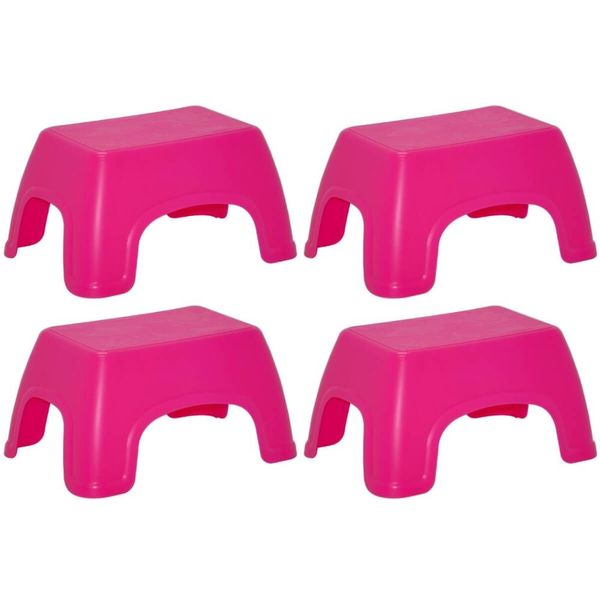 Jogo 4 Bancos Infantis Catty Tramontina em Plástico Decorado Banquinho Multiuso Atividades Rosa