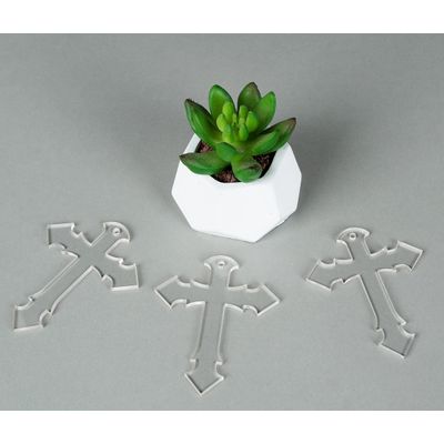 Traceease Cruz 7,6 cm com Furo em Acrílico Transparente para Pingentes de Chaveiro - Pacote com 25, Espessura 3 mm - IO Transparente