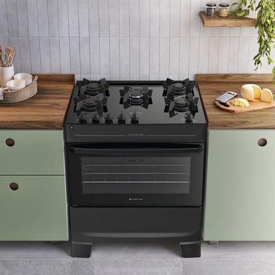 Fogão 5 Bocas Atlas Mônaco Top Glass Automático Mesa De Vidro Preto Bivolt