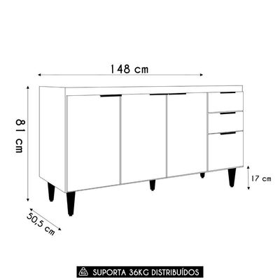 Balcão Para Pia 150cm Sem Tampo Pérola Z34 Preto - Mpozenato
