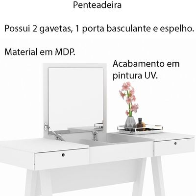 Penteadeira para Quarto Decorativa PE2002 MPD Branco - Gran Belo