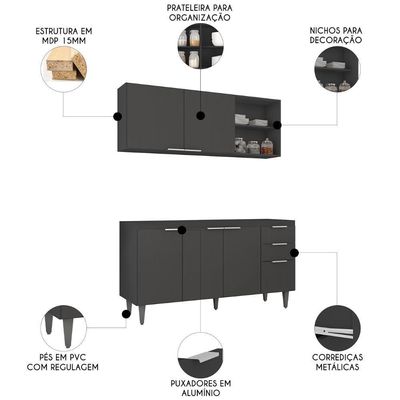 Armário De Cozinha Cp01 Para Pia 150cm Pérola Z34 Preto - Mpozenato