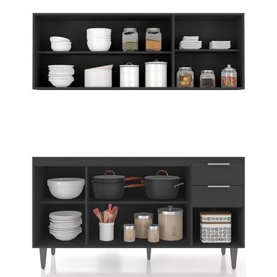 Armário De Cozinha Cp01 Para Pia 150cm Pérola Z34 Preto - Mpozenato