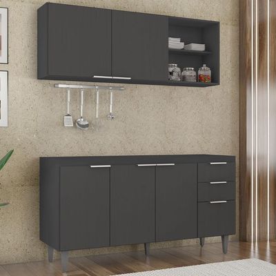 Armário De Cozinha Cp01 Para Pia 150cm Pérola Z34 Preto - Mpozenato