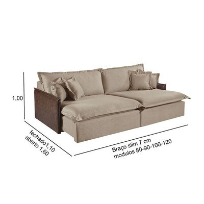 Sofá Martins M-160 Linho 2 Módulos De 80cm Estofados Martins Linho Bege Mesclado