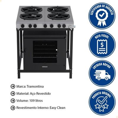 Fogão Industrial Venax Gás 4 Bocas Mesa Em Inox Ffi 430-2 Gourmet 16418