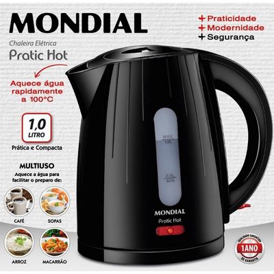 Chaleira Mondial Elétrica Pratic Hot 1 Litro CE-07 Preto