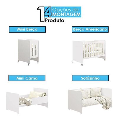 Quarto De Bebê Americano 4 Portas Com Berço Americano Evolution 4 Em 1 Branco Acetinado Reller E Colchão Ortobom - Henn