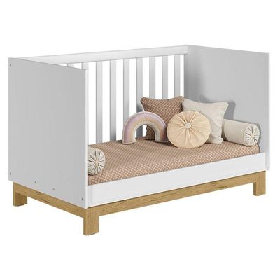 Quarto De Bebê Americano 4 Portas Com Berço Americano Mini Cama Q Encanto Slim Branco Acetinado - Qmovi - Henn
