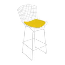 Kit 8 Banquetas Bistrô Bertoia Branca D80 Com Assento Amarelo