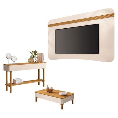 Painel Suspenso Armony Off White Cinamomo Com Mesa De Centro Liz E Aparador Fiero Off White Cinamomo - Hb Móveis