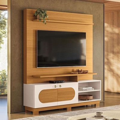 Estante Home Theater Axis Cinamomo Off White Com Mesa De Centro Liz E Aparador Fiero Off White - Hb Móveis