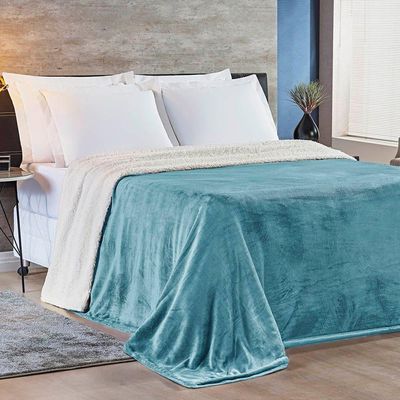 Cobertor Coberta Fênix Queen Sherpa Pele De Carneiro Mantinha Flannel Azul Quartzo - 100% Poliéster