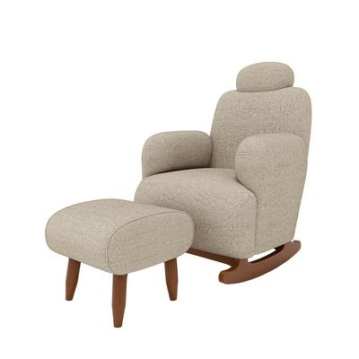 Poltrona Amamentação De Balanço Com Puff Aurora Conforto Extra E Design Atual Chenille Bege Fendi