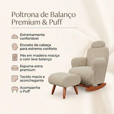 Poltrona Amamentação De Balanço Com Puff Aurora Conforto Extra E Design Atual Chenille Bege Fendi