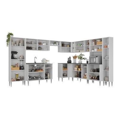 Cozinha Modulada Completa Com Armário E Balcão 10 Pçs Siena Multimóveis Mp2242 Branca Branco