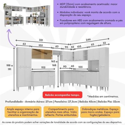 Cozinha Modulada Completa Com Armário E Balcão 10 Pçs Siena Multimóveis Mp2242 Branca Branco