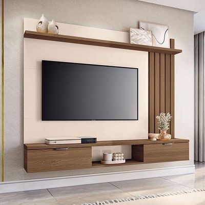 Painel Para Tv Lets Castanho Off White - Hb Móveis