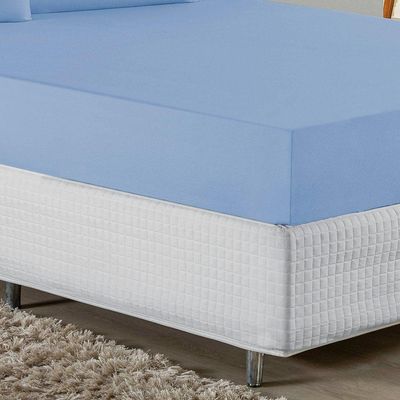 Jogo De Cama Queen Nobre 3 Peças Lençol Com Elástico De 30cm De Altura Malha 100% Algodão - Azul-bebê