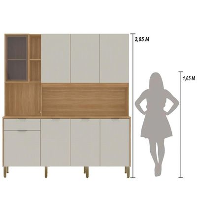 Armário De Cozinha Compacto Kits Paraná Nature 8 Portas 1 Gaveta Nicho Decorativo 1,94m - Freijó/soft