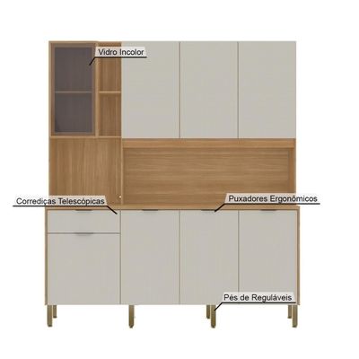 Armário De Cozinha Compacto Kits Paraná Nature 8 Portas 1 Gaveta Nicho Decorativo 1,94m - Freijó/soft