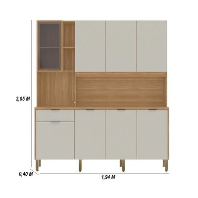 Armário De Cozinha Compacto Kits Paraná Nature 8 Portas 1 Gaveta Nicho Decorativo 1,94m - Freijó/soft